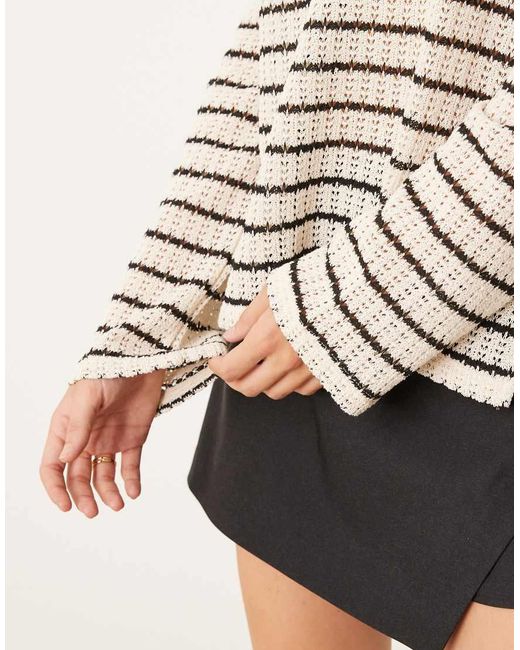 Gina Tricot Natural Co-ord Long Sleeve Polo Crochet Relaxed Top