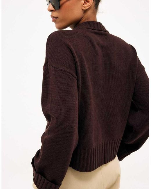 NA-KD Brown Folded Sleeve Knitted Sweater