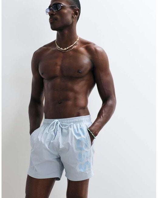 Boss Blue Octopus Swim Shorts With Logo Print for men