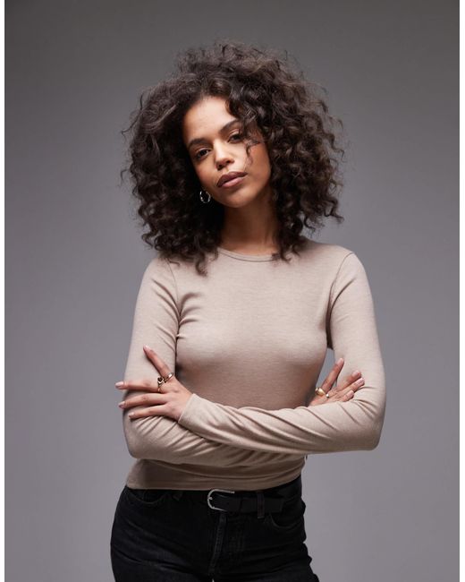 TOPSHOP Gray – hochwertiges, geripptes, langärmliges oberteil