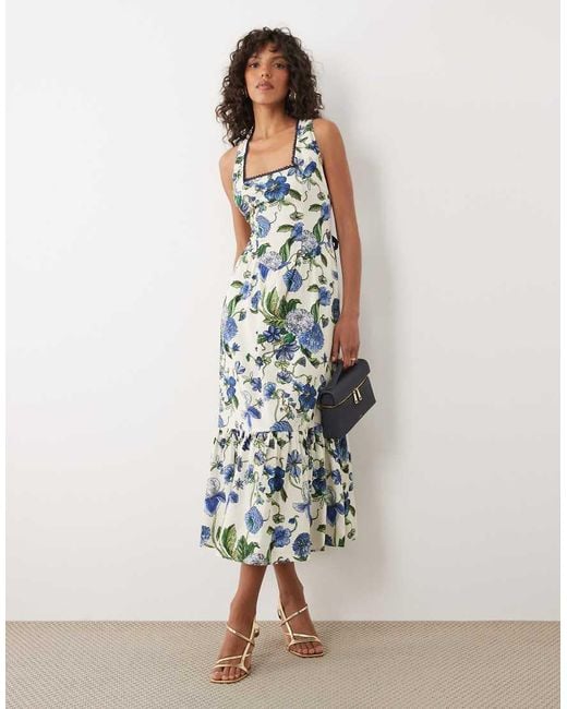 Hope & Ivy White Square Neck Halter Neck Midi Dress With Tie Back