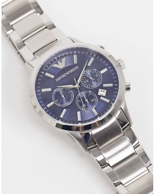 Emporio Armani – ne armbanduhr mit blauem zifferblatt, ar2448 in Metallic für Herren