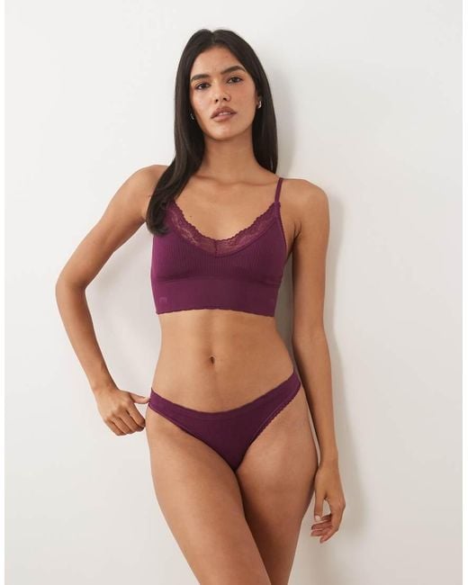 Cotton On Purple Seamless Longline Lace Trim Bralette