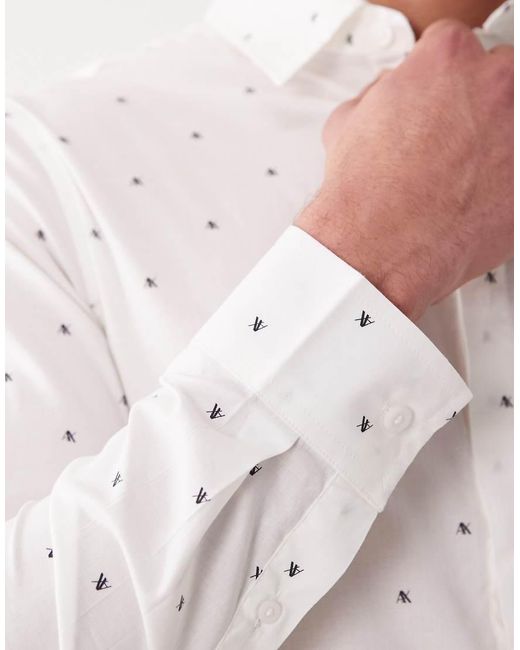 ARMANI EXCHANGE White All Over Logo Shirt Logo for men