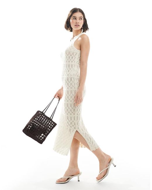 Vero Moda Gehaakte, Gebreide Midi Tankjurk in het White