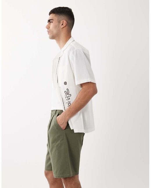 ASOS White Mid Length Canvas Jorts With Pleat Styling for men