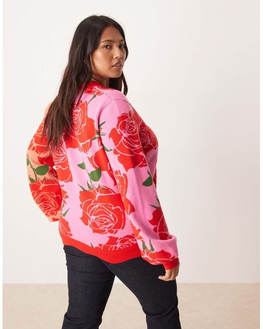 Never Fully Dressed Red Knitted Rose Contrast Cardigan