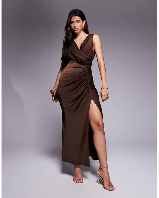brown maxi dress asos ASOS DESIGN cami maxi dress with full hem in brown