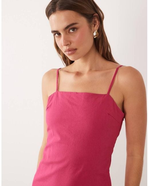 Nobody's Child Red Palma Linen Blend Square Neck Cami Mini Dress