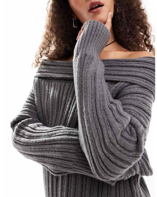 emory park White Chunky Cable Knit Off-shoulder Knitted Mini Dress