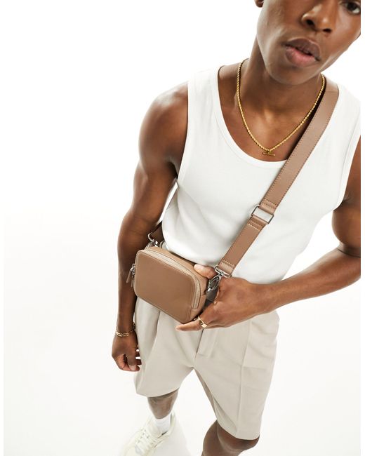 ASOS Natural Real Leather Cross Body Camera Bag for men