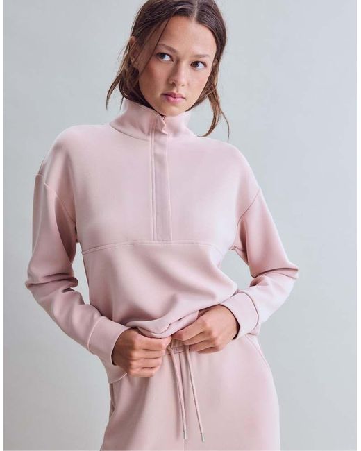 Stradivarius Pink Soft-touch Sweatshirt With Zip