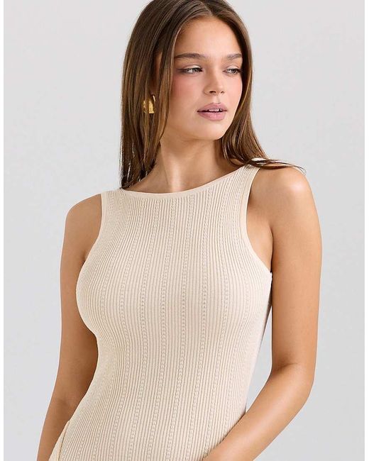 House Of Cb Natural Akaia Champagne Draped Silky Knit Maxi Dress
