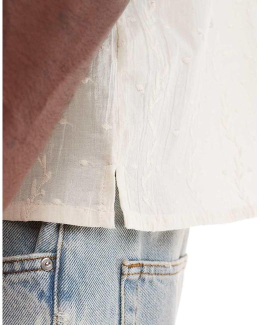 Camicia Color Sabbia Con Righe Ricamate E Rever di Another Influence in White da Uomo