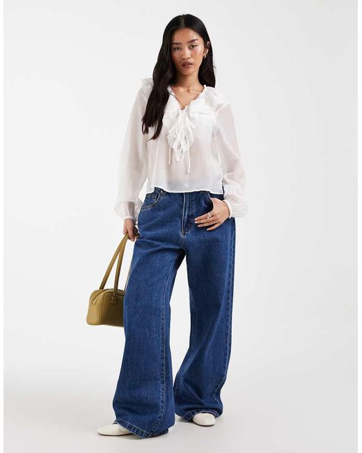 ONLY White Tie Front Blouse With Ruffle Detail
