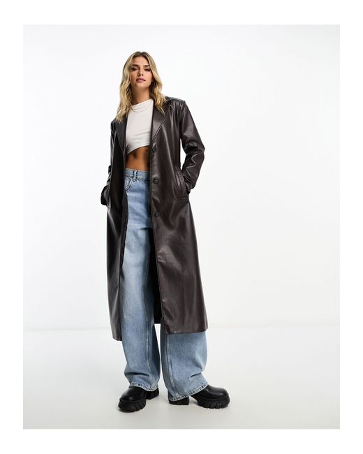 Pull&Bear White Premium Faux Leather Trench Coat