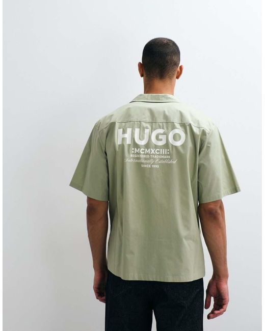 HUGO Green Eligino Relaxed Fit Revere Collar Shirt for men