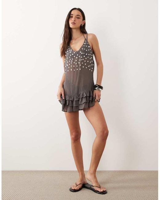 Mango Gray Button Embellished Beach Cover Up