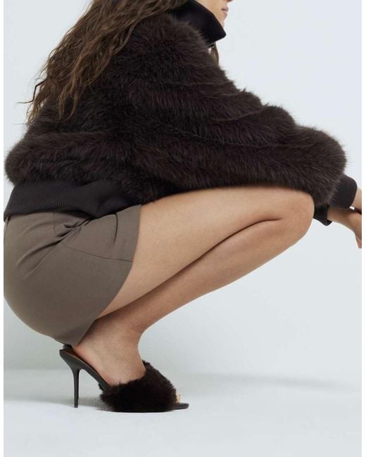 River Island Brown Faux Fur Heeled Mules