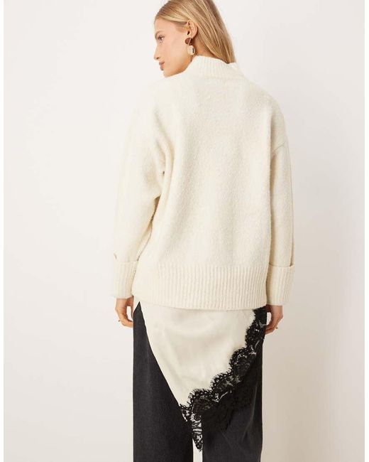 Pretty Lavish Natural Boucle High V-neck Jumper
