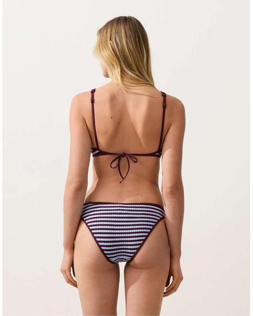 Oysho Blue Textured Stripe Classic Bikini Briefs