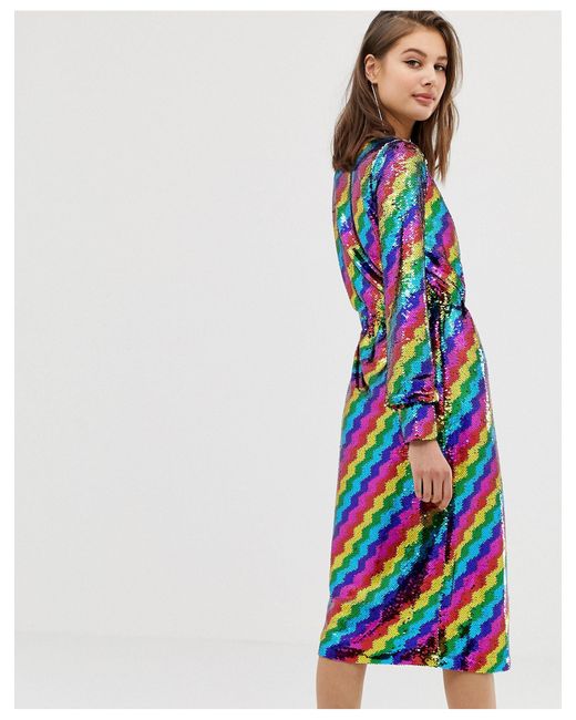 warehouse spot ruffle wrap dress