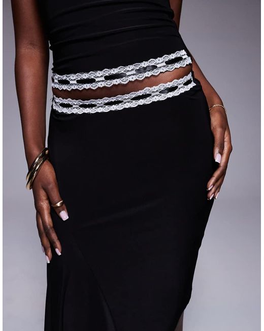 Public Desire Blue Lace Trim Midi Skirt Co-Ord
