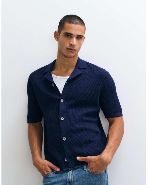 SELECTED Blue Light Knit Button Shirt for men
