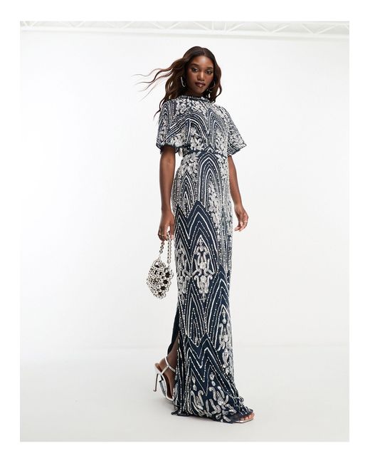 Beauut White Embellished High Neck Dress With Keyhole Back