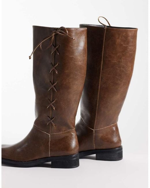 Public Desire Brown Saffron Square Toe Knee Boots