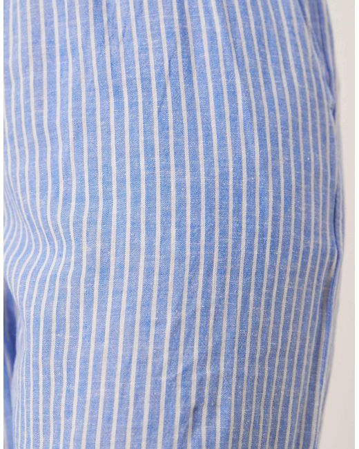 Gina Tricot Blue Wide Leg Linen Blend Trousers With Drawstring Waist