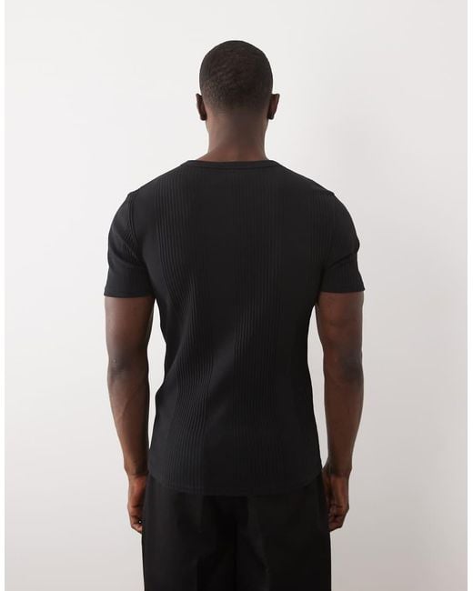 ASOS Black Muscle Fit T-shirt With Henley Neck for men