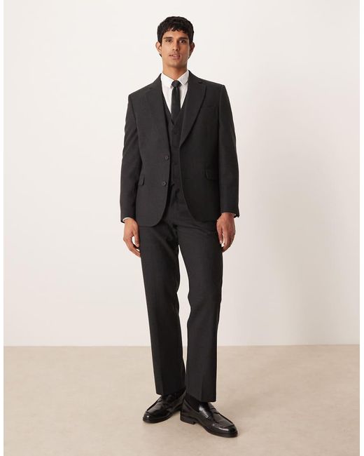Pantalones De Traje De Corte Recto De Tejido Efecto Lana De ASOS de hombre de color Black