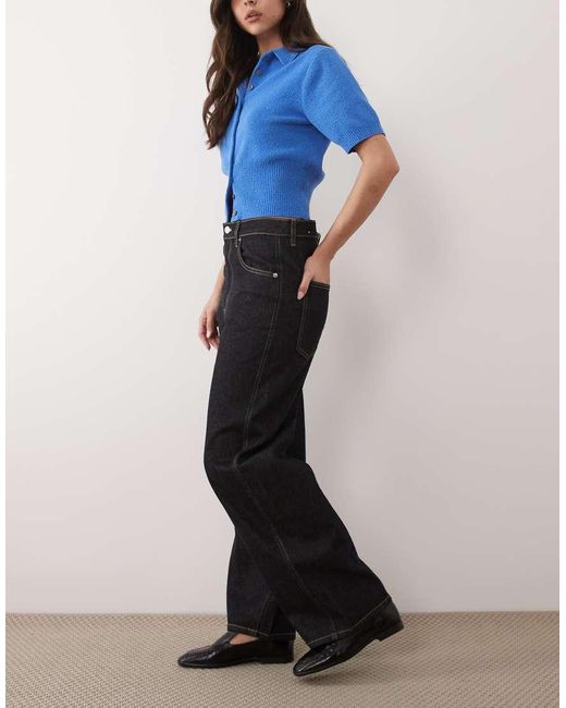 Mango Blue Mari 100% Cotton Straight Jean With Contrast Stitch