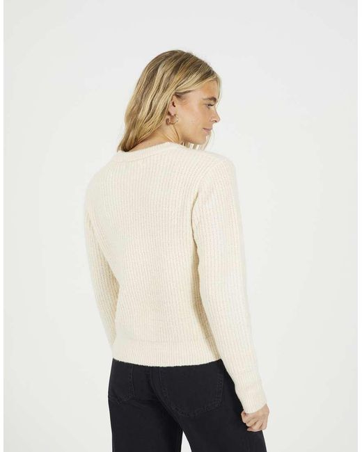 Brave Soul Natural Crew Neck Jumper With Jewel Bow Detail