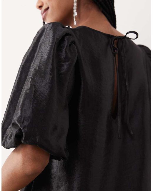 Gina Tricot Black Short Balloon Volume Sleeve Peplum Mini Dress