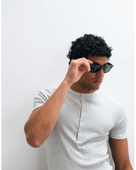 ASOS White Muscle Fit T-shirt With Henley Neck for men