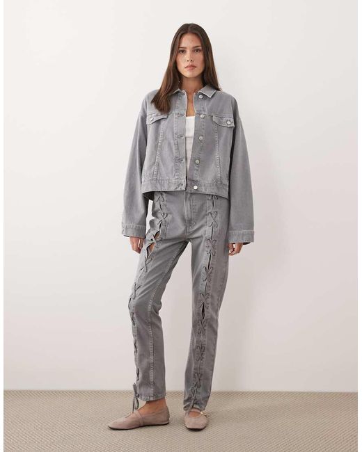 ASOS Gray Denim Lace Up Jacket Co-ord