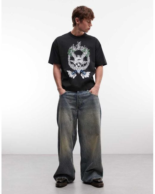 AllSaints Black Palm Ripper Short Sleeve Graphic Logo T-shirt for men
