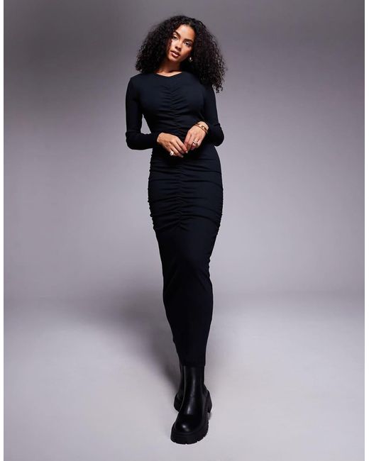ASOS Blue Ribbed Ruched Midi Dress