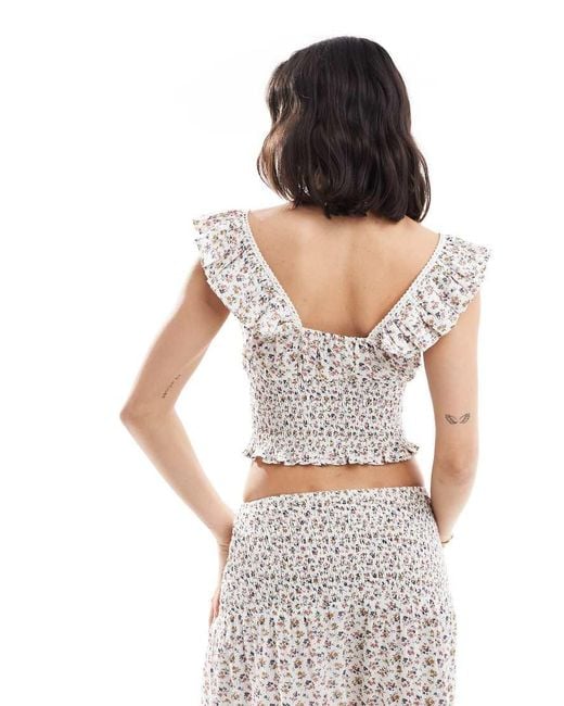 Wednesday's Girl White Chintzy Floral Shirred Cami Top