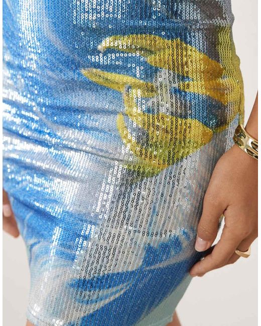 Kaiia Blue Exclusive Sequin Bandeau Mini Dress