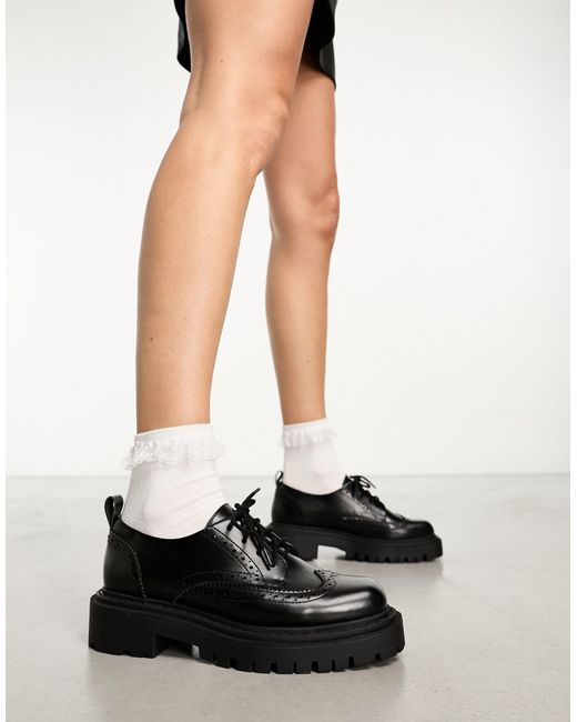 Monki Black Chunky Lace Up Brogue Shoe With Cleated Sole