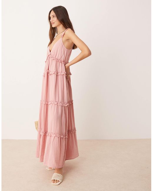 Y.A.S Pink Tiered Ruffle Detail Cami Maxi Dress
