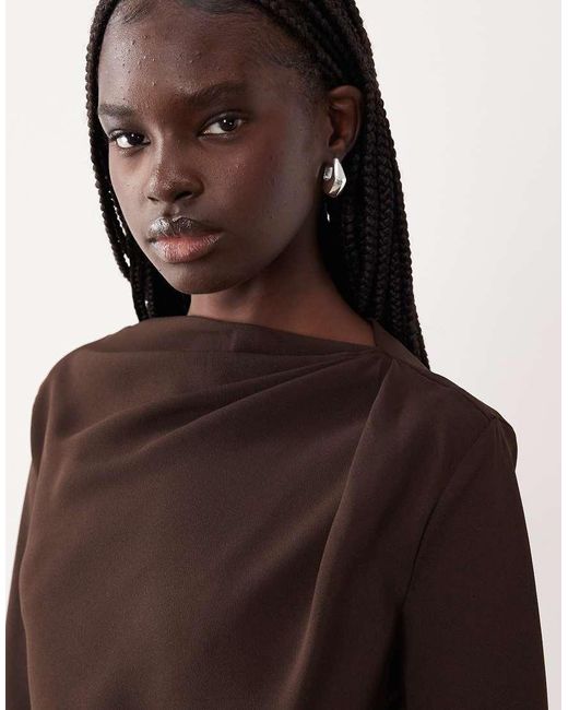 Mango Brown Drape Neck Long Sleeve Top