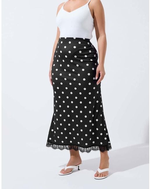 Yours Clothing White Polka Dot Lace Hem Skirt