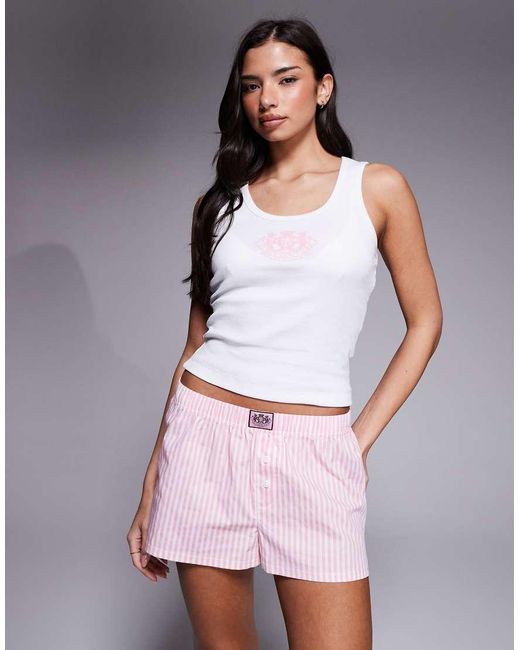 Juicy Couture White Dog Crest Logo Pyjama Vest And Shorts Set
