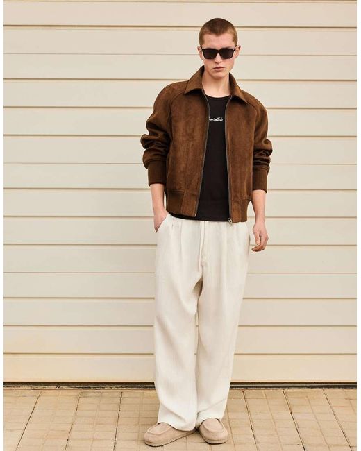 Bershka Brown Faux Suede Jacket for men
