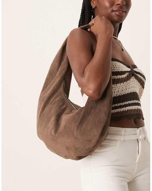 Gina Tricot Brown Slouchy Faux Suede Shoulder Bag