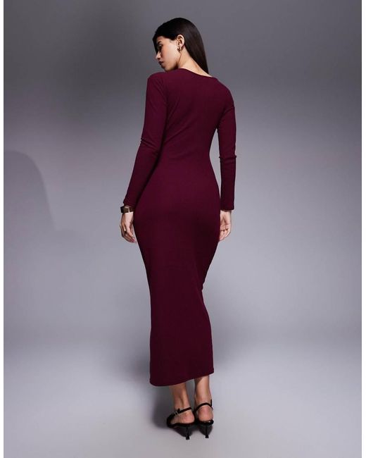 ASOS Purple Knot Detail Ribbed Midi Dress